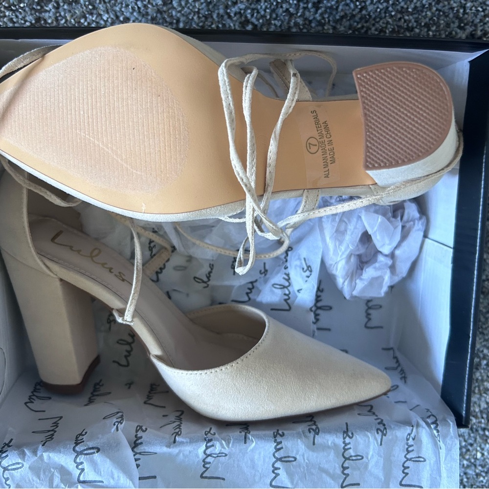 Lulu's Beige Lace-Up Heels